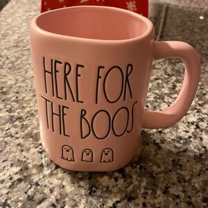 Pink Rae Dunn “Here for the Boos” coffee mug